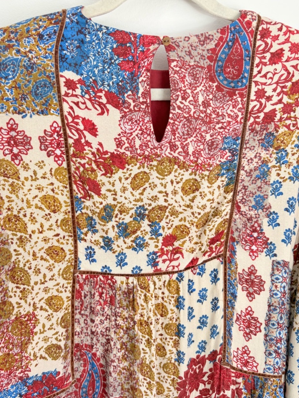 ZARA Boho Patchwork Midi Dress Sz XS Paisley Floral Prairie Cottagecore Folklore - Picture 3 of 6